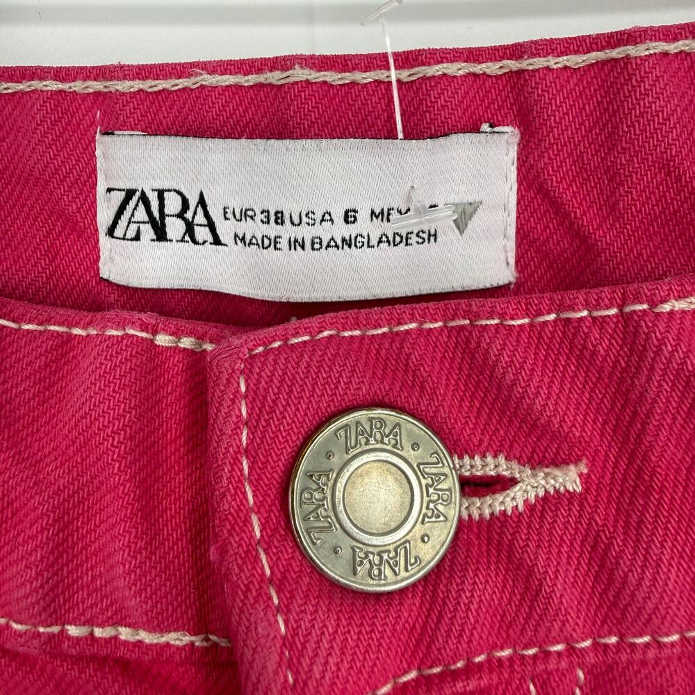Hot pink Cut Out Zara Jeans. Size 6 and high waisted Straight Wide Leg Barbie - Picture 5 of 7